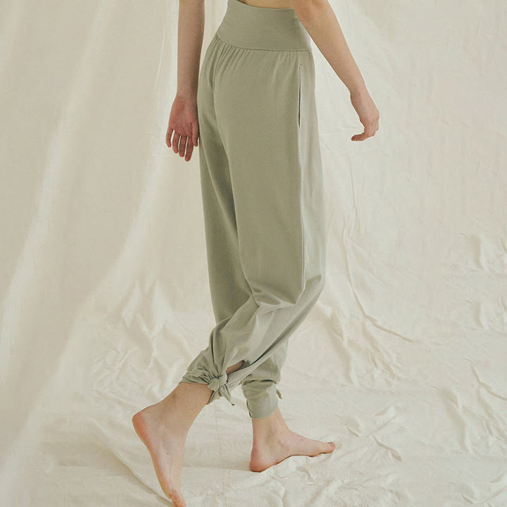 Pantalones Leica de cintura alta para mujer, informales, holgados, con bolsillos y dobladillo anudado, con Buddha Stones - image 4