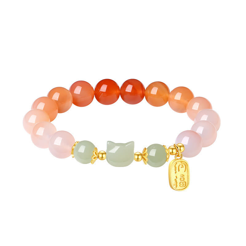 Pulsera de confianza con carácter de gato Fu y jade hetiano de ágata roja y plata de ley 925 con Buddha Stones - image 11