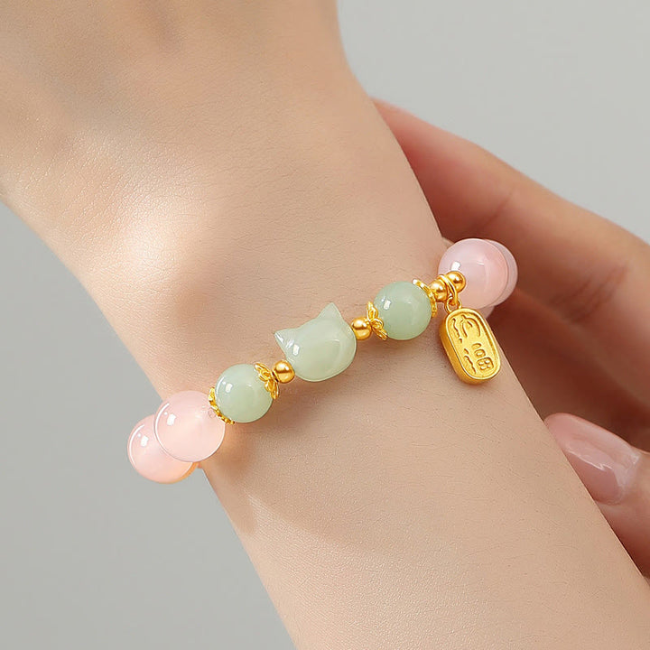 Pulsera de confianza con carácter de gato Fu y jade hetiano de ágata roja y plata de ley 925 con Buddha Stones - image 4