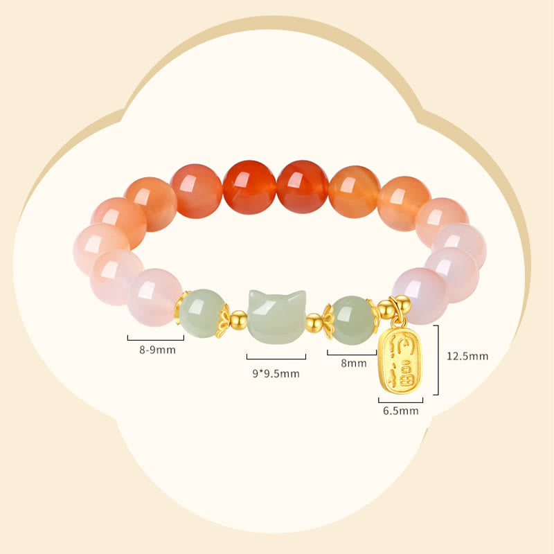 Pulsera de confianza con carácter de gato Fu y jade hetiano de ágata roja y plata de ley 925 con Buddha Stones - image 10