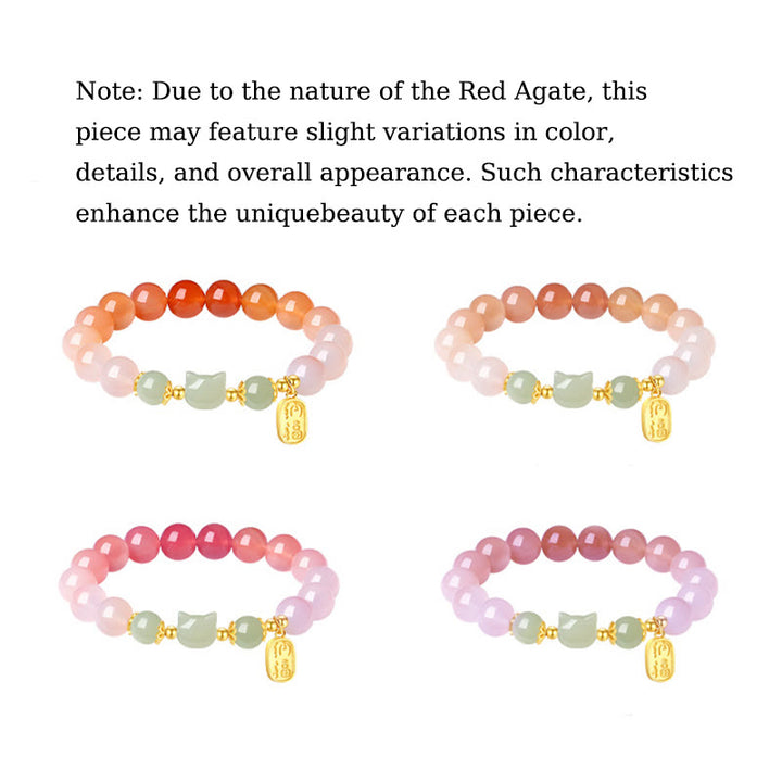 Pulsera de confianza con carácter de gato Fu y jade hetiano de ágata roja y plata de ley 925 con Buddha Stones - image 13