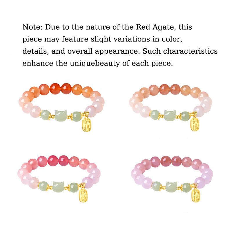 Pulsera de confianza con carácter de gato Fu y jade hetiano de ágata roja y plata de ley 925 con Buddha Stones - image 12