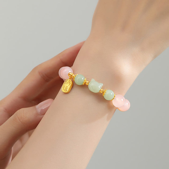 Pulsera de confianza con carácter de gato Fu y jade hetiano de ágata roja y plata de ley 925 con Buddha Stones - image 5