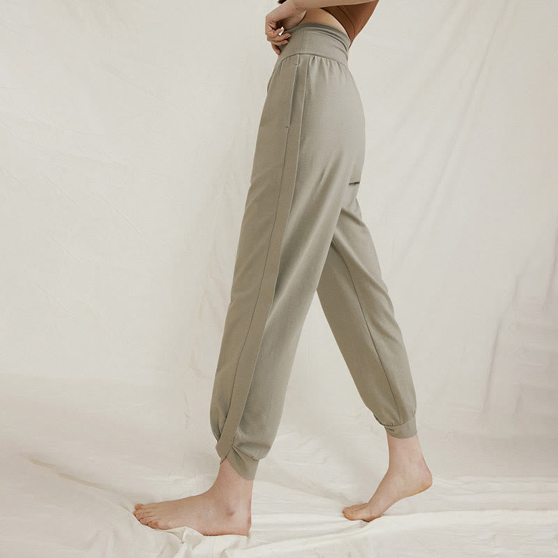 Pantalones casuales de algodón con cintura alta, pliegues laterales, secado rápido y bolsillos para mujer de Buddha Stones - image 7