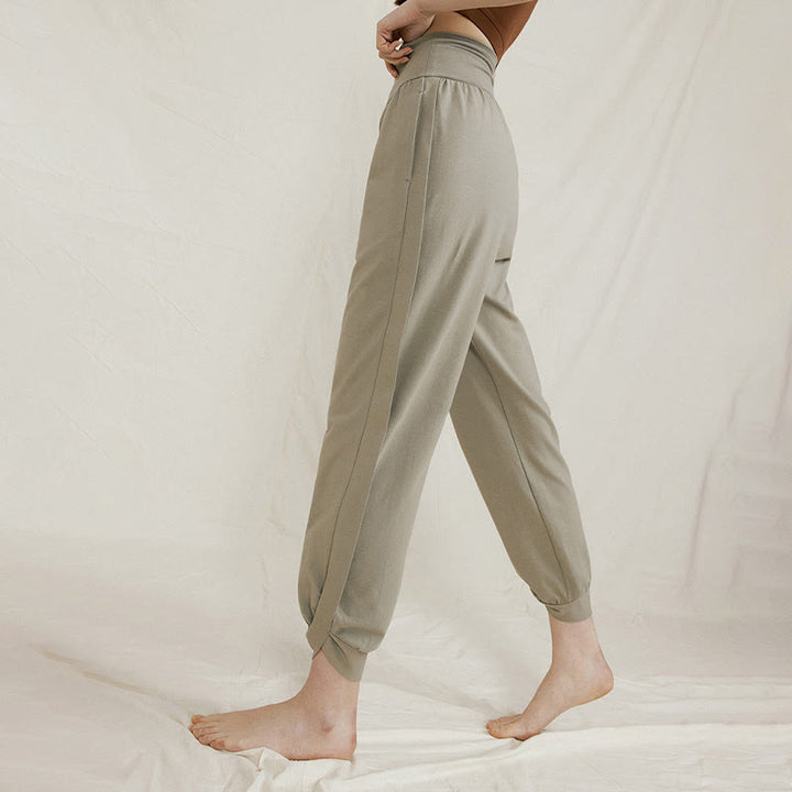 Pantalones casuales de algodón con cintura alta, pliegues laterales, secado rápido y bolsillos para mujer de Buddha Stones - image 7