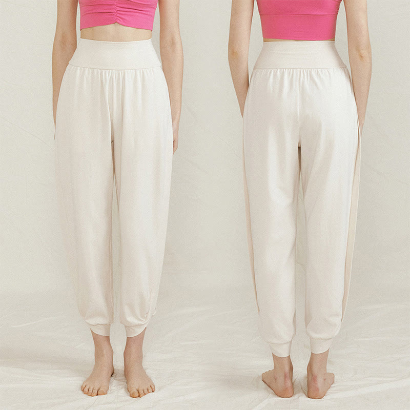 Pantalones casuales de algodón con cintura alta, pliegues laterales, secado rápido y bolsillos para mujer de Buddha Stones - image 2