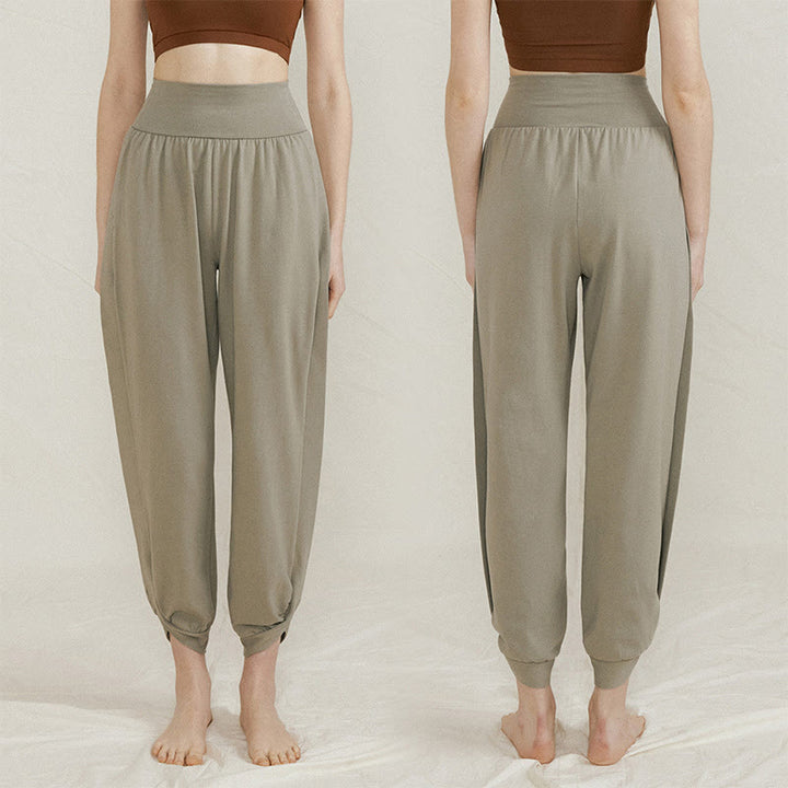 Pantalones casuales de algodón con cintura alta, pliegues laterales, secado rápido y bolsillos para mujer de Buddha Stones - image 6