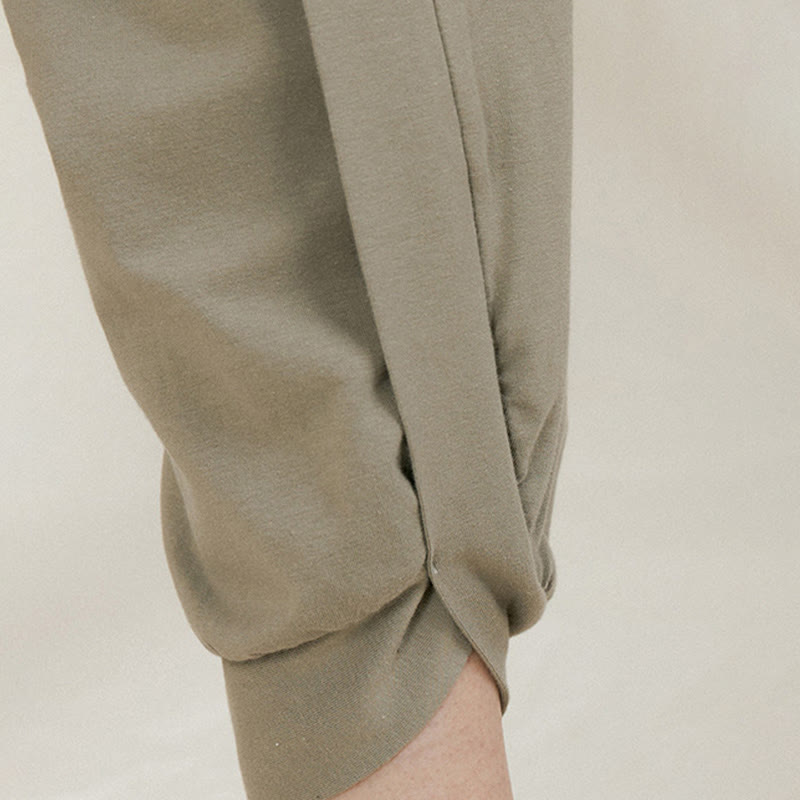 Pantalones casuales de algodón con cintura alta, pliegues laterales, secado rápido y bolsillos para mujer de Buddha Stones - image 10