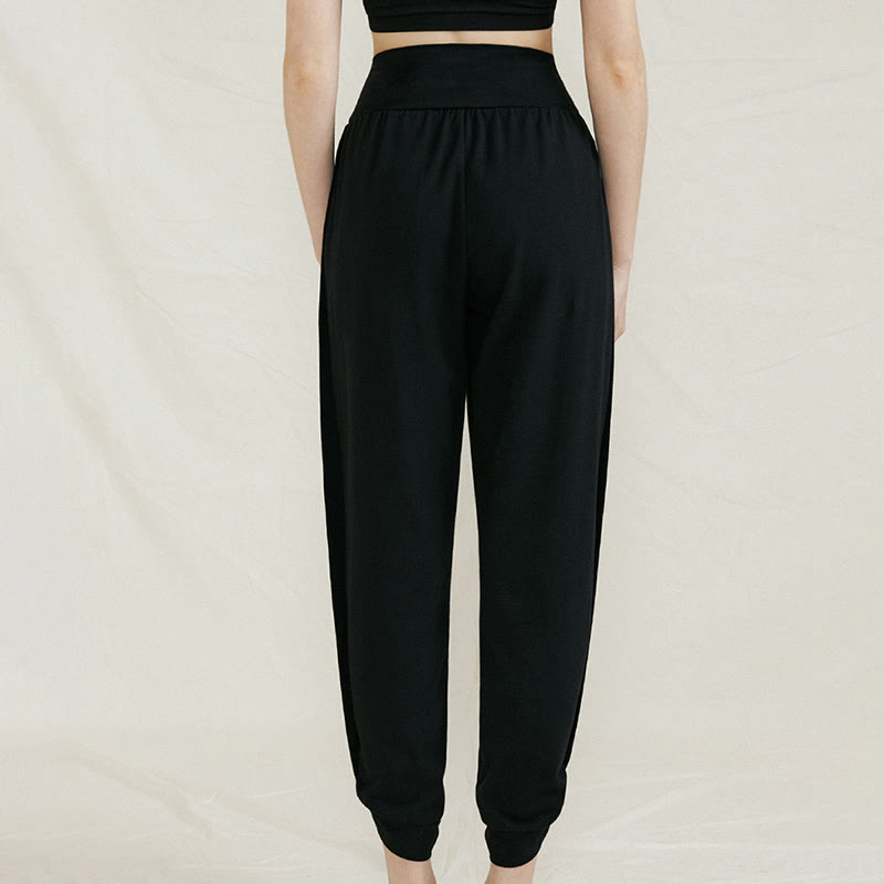 Pantalones casuales de algodón con cintura alta, pliegues laterales, secado rápido y bolsillos para mujer de Buddha Stones - Negro - US4，UK/AU8，EU36 (L) - image 13