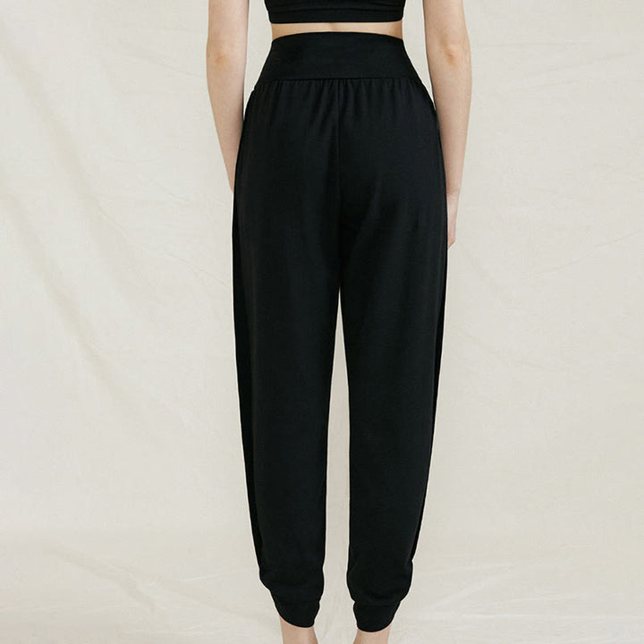 Pantalones casuales de algodón con cintura alta, pliegues laterales, secado rápido y bolsillos para mujer de Buddha Stones - Negro - US4，UK/AU8，EU36 (L) - image 13