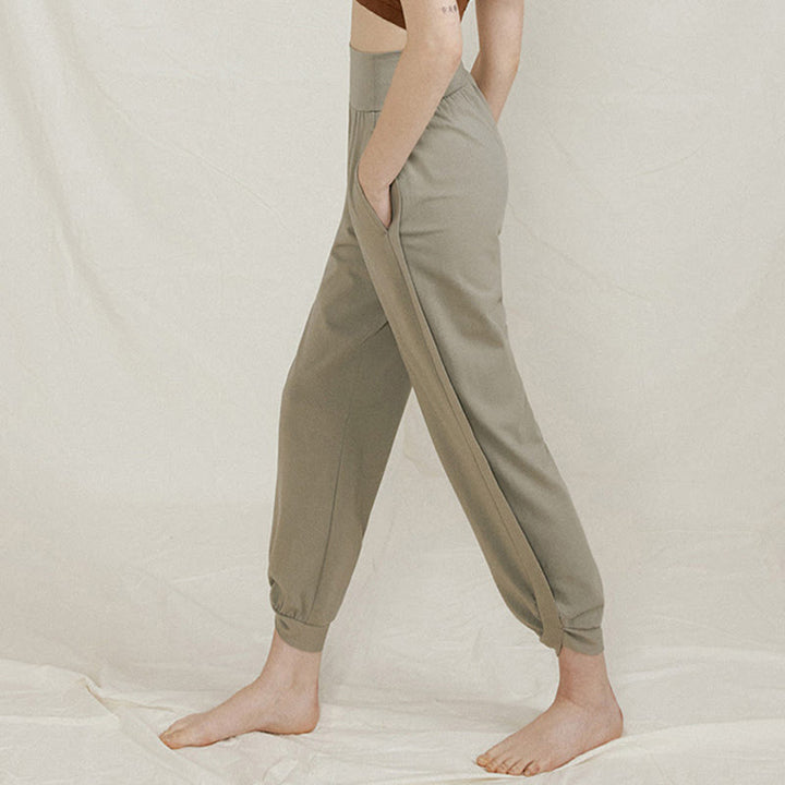 Pantalones casuales de algodón con cintura alta, pliegues laterales, secado rápido y bolsillos para mujer de Buddha Stones - image 11