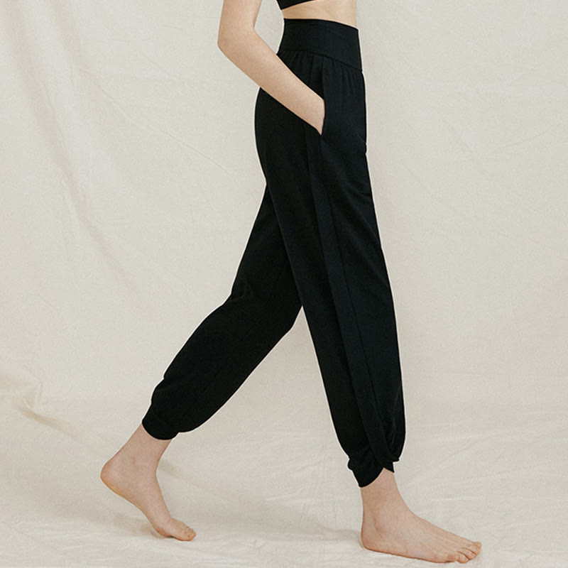 Pantalones casuales de algodón con cintura alta, pliegues laterales, secado rápido y bolsillos para mujer de Buddha Stones - image 15