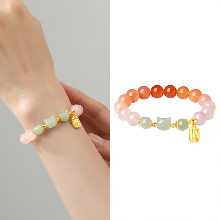 Pulsera de confianza con carácter de gato Fu y jade hetiano de ágata roja y plata de ley 925 con Buddha Stones - image 10