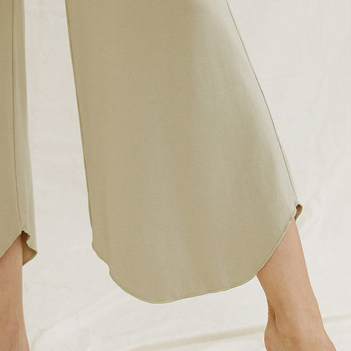 Pantalones de pierna ancha Leica para mujer con dobladillo geométrico irregular y holgado informal con Buddha Stones - image 20