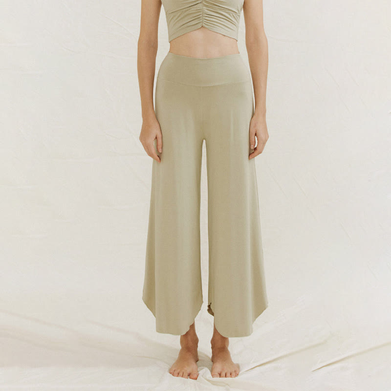 Pantalones de pierna ancha Leica para mujer con dobladillo geométrico irregular y holgado informal con Buddha Stones - image 17