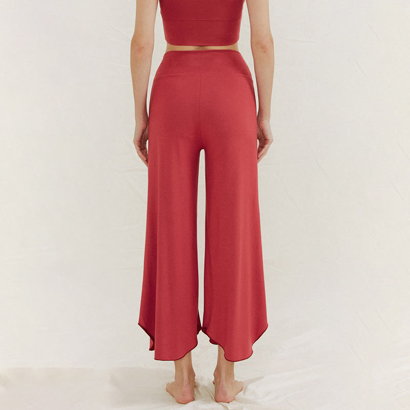 Pantalones de pierna ancha Leica para mujer con dobladillo geométrico irregular y holgado informal con Buddha Stones - image 1