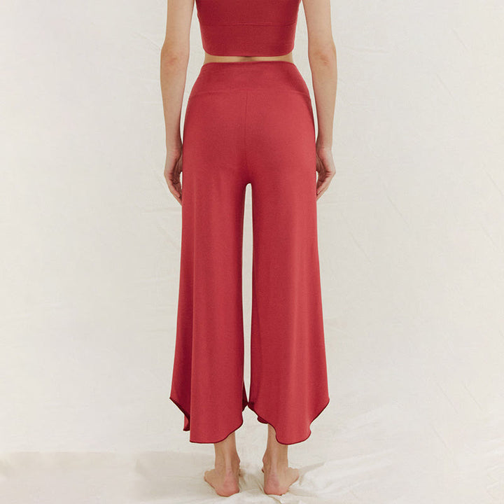 Pantalones de pierna ancha Leica para mujer con dobladillo geométrico irregular y holgado informal con Buddha Stones - image 1