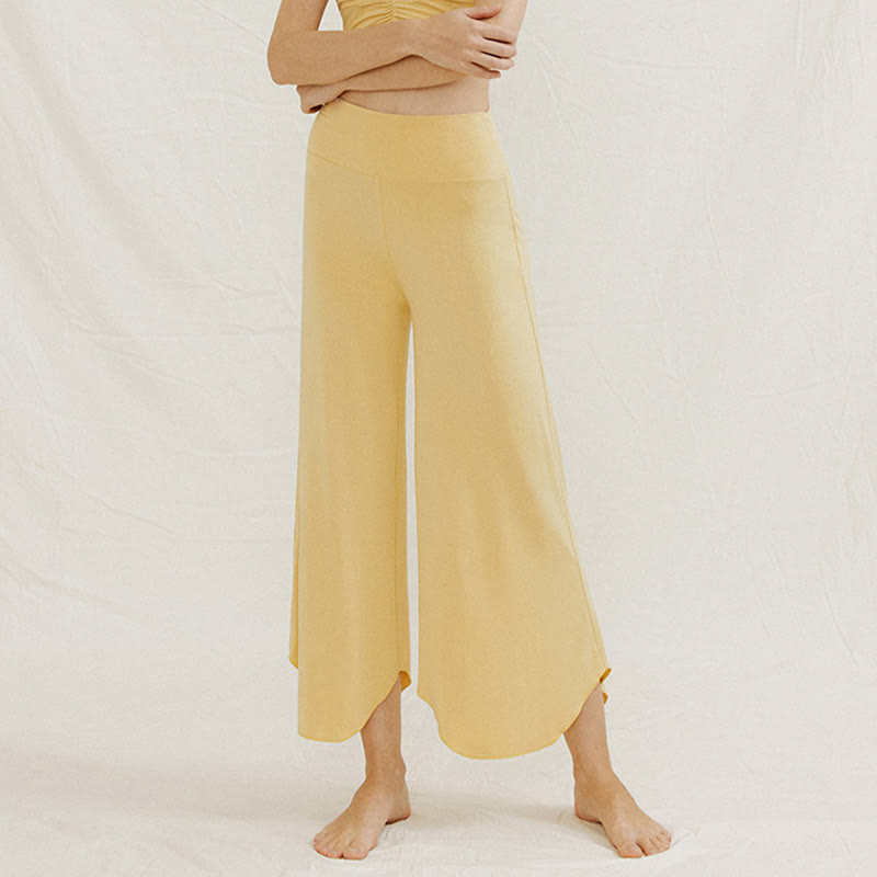 Pantalones de pierna ancha Leica para mujer con dobladillo geométrico irregular y holgado informal con Buddha Stones - image 9