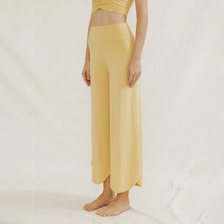 Pantalones de pierna ancha Leica para mujer con dobladillo geométrico irregular y holgado informal con Buddha Stones - image 7