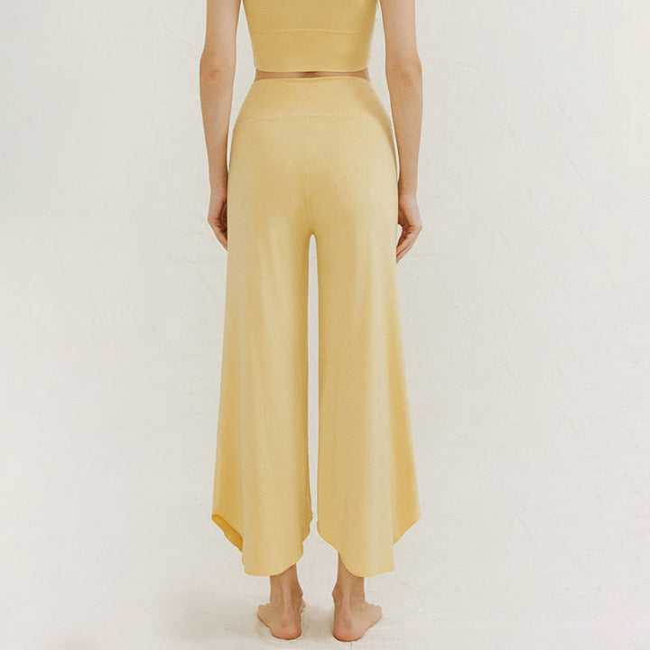 Pantalones de pierna ancha Leica para mujer con dobladillo geométrico irregular y holgado informal con Buddha Stones - image 6