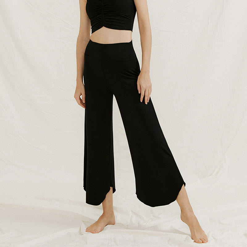 Pantalones de pierna ancha Leica para mujer con dobladillo geométrico irregular y holgado informal con Buddha Stones - image 28