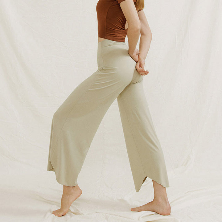 Pantalones de pierna ancha Leica para mujer con dobladillo geométrico irregular y holgado informal con Buddha Stones - image 19