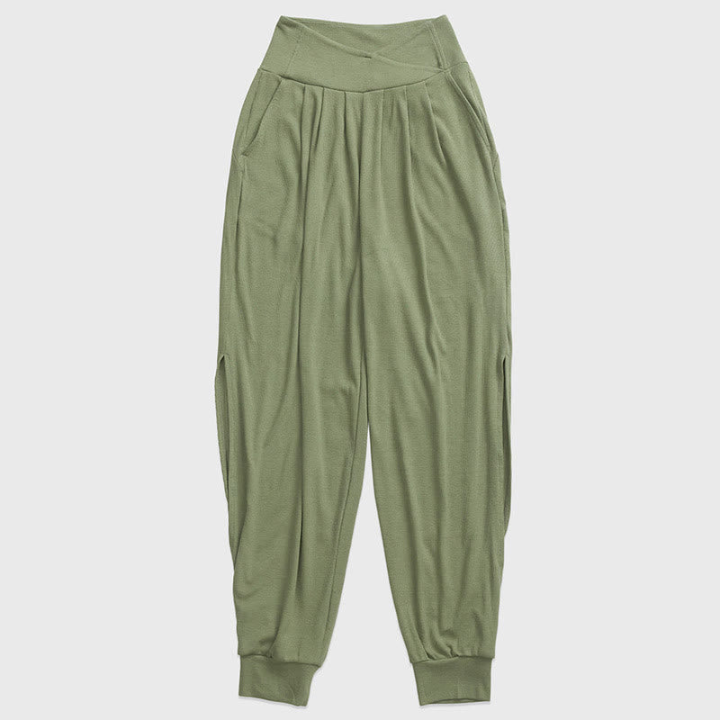 Pantalones casuales de licra con dobladillo con abertura y rosca para mujer con bolsillos y Buddha Stones - Verde mar medio - US6，UK/AU10，EU38 (XL) - image 12
