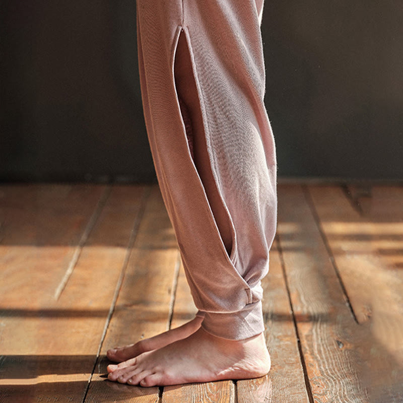 Pantalones casuales de licra con dobladillo con abertura y rosca para mujer con bolsillos y Buddha Stones - image 6