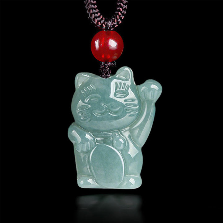 Collar con colgante de jade y gato de la suerte con Buddha Stones - Jade aguamarina - image 9