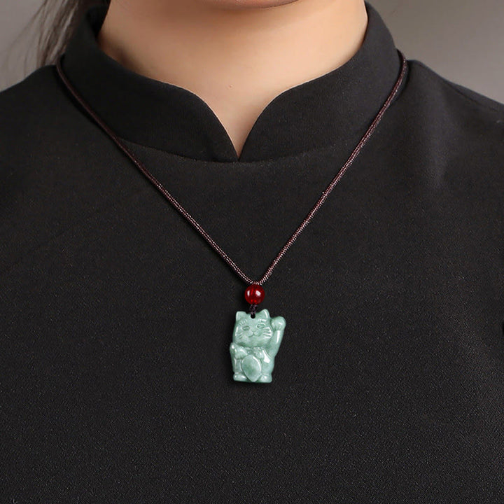 Collar con colgante de jade y gato de la suerte con Buddha Stones - image 10