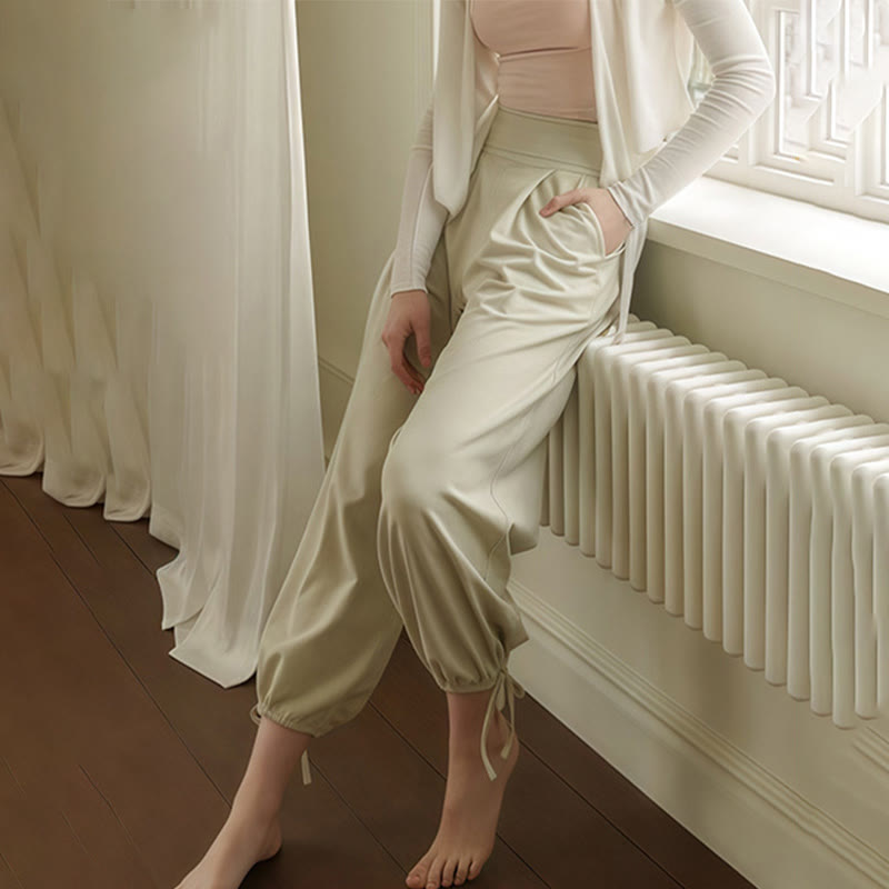 Pantalones Leica para mujer con bolsillos y dobladillo con cordón y estilo casual de Buddha Stones - image 17