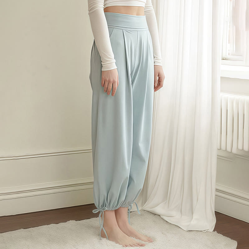 Pantalones Leica para mujer con bolsillos y dobladillo con cordón y estilo casual de Buddha Stones - image 1