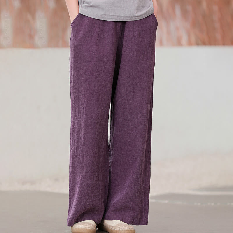 Pantalones anchos de pierna recta, holgados, informales, de algodón ramio, para mujer, con bolsillos, de Buddha Stones - image 1