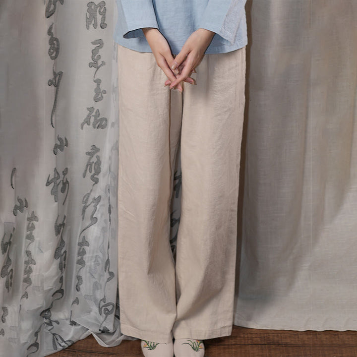 Pantalones anchos de pierna recta, holgados, informales, de algodón ramio, para mujer, con bolsillos, de Buddha Stones - Trigo - US6, UK/AU10, EU38 (L) - image 22