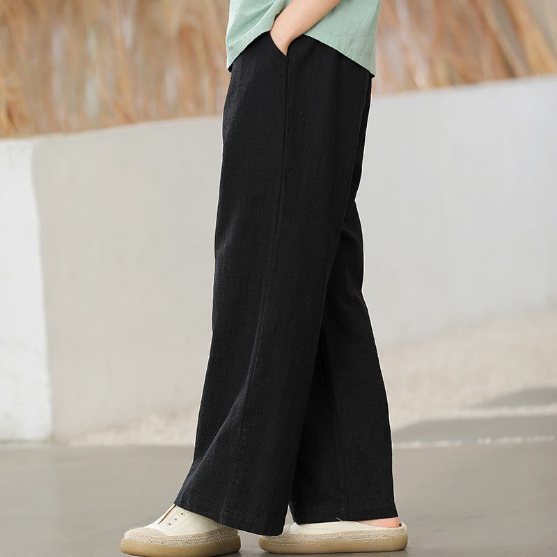 Pantalones anchos de pierna recta, holgados, informales, de algodón ramio, para mujer, con bolsillos, de Buddha Stones - Negro - US6, UK/AU10, EU38 (L) - image 8