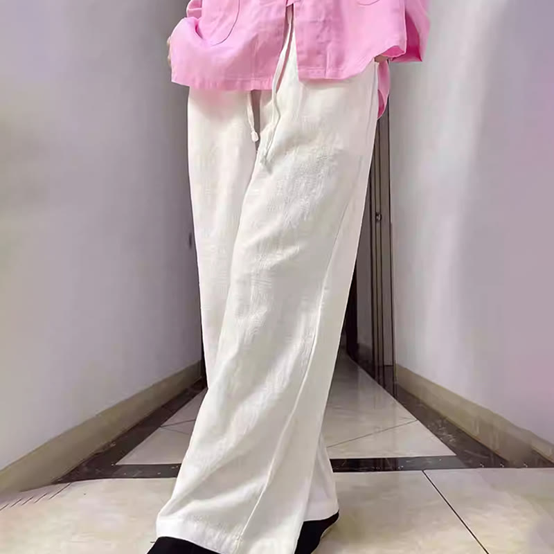 Pantalones anchos de pierna recta, holgados, informales, de algodón ramio, para mujer, con bolsillos, de Buddha Stones - Blanco - US6, UK/AU10, EU38 (L) - image 10