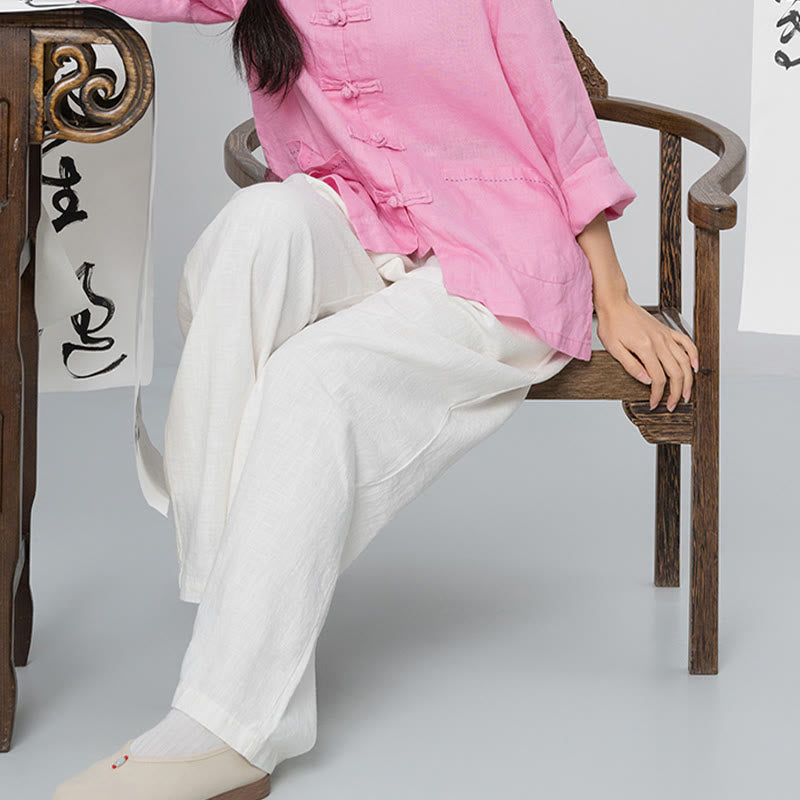 Pantalones anchos de pierna recta, holgados, informales, de algodón ramio, para mujer, con bolsillos, de Buddha Stones - image 12