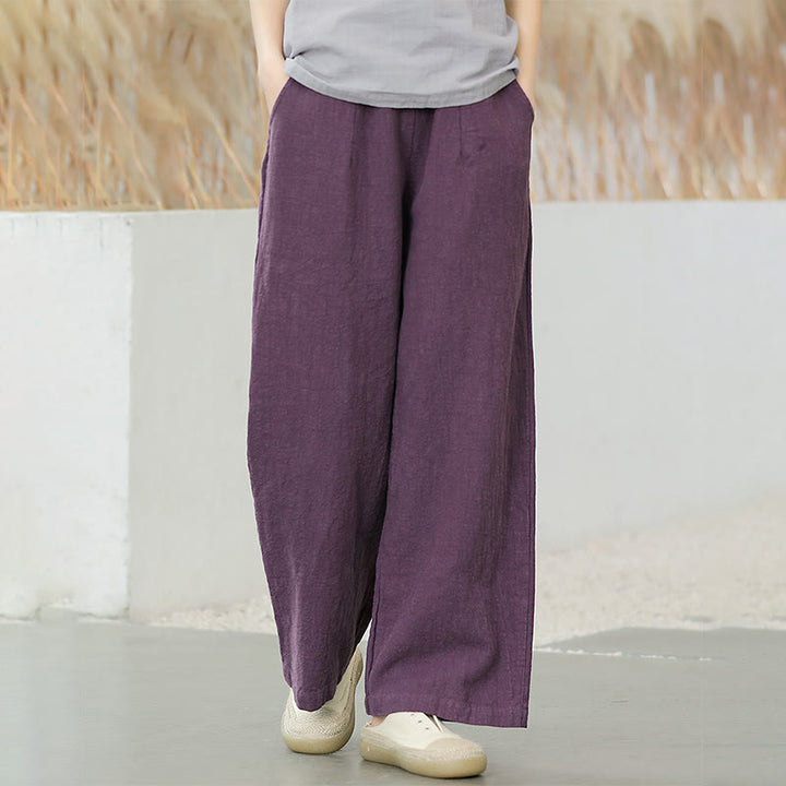 Pantalones anchos de pierna recta, holgados, informales, de algodón ramio, para mujer, con bolsillos, de Buddha Stones - Magenta oscuro - US6, UK/AU10, EU38 (L) - image 0