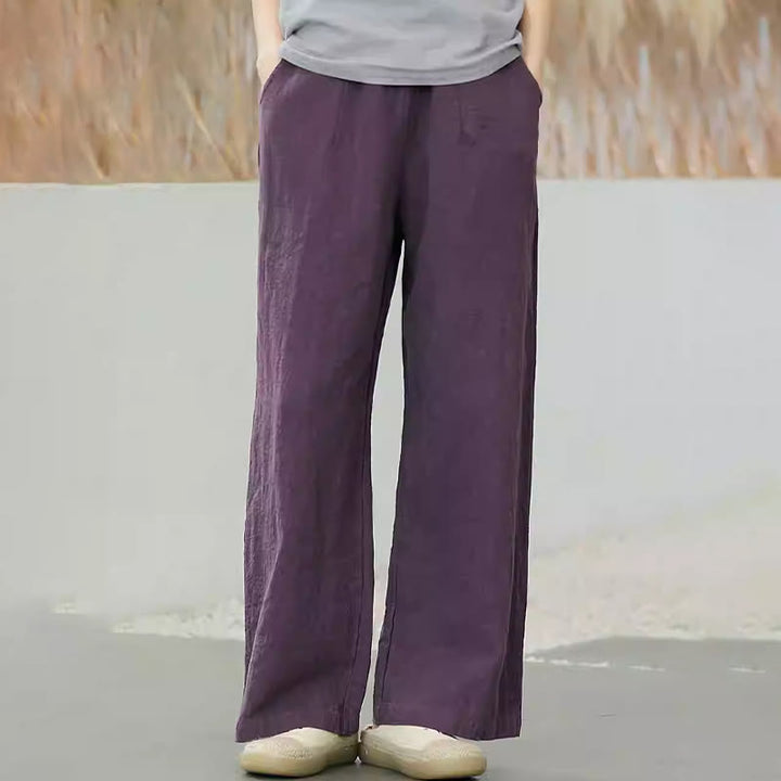 Pantalones anchos de pierna recta, holgados, informales, de algodón ramio, para mujer, con bolsillos, de Buddha Stones - image 2