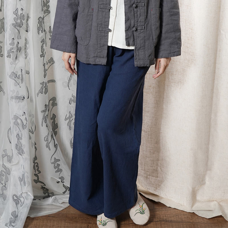 Pantalones anchos de pierna recta, holgados, informales, de algodón ramio, para mujer, con bolsillos, de Buddha Stones - Azul medianoche - US6, UK/AU10, EU38 (L) - image 17