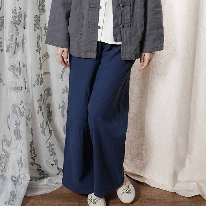 Pantalones anchos de pierna recta, holgados, informales, de algodón ramio, para mujer, con bolsillos, de Buddha Stones - Azul medianoche - US6, UK/AU10, EU38 (L) - image 17