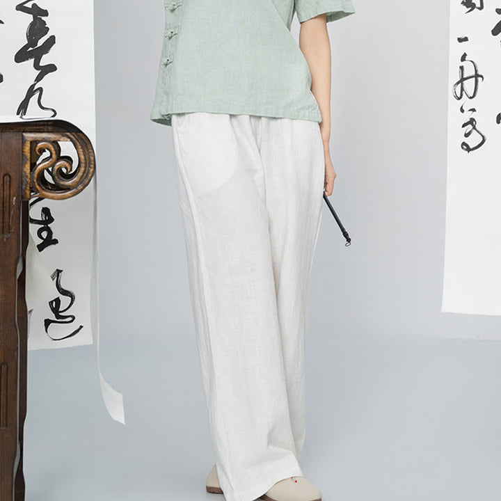 Pantalones anchos de pierna recta, holgados, informales, de algodón ramio, para mujer, con bolsillos, de Buddha Stones - image 13