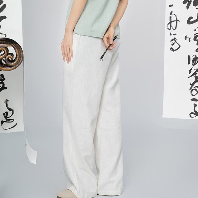 Pantalones anchos de pierna recta, holgados, informales, de algodón ramio, para mujer, con bolsillos, de Buddha Stones - image 15