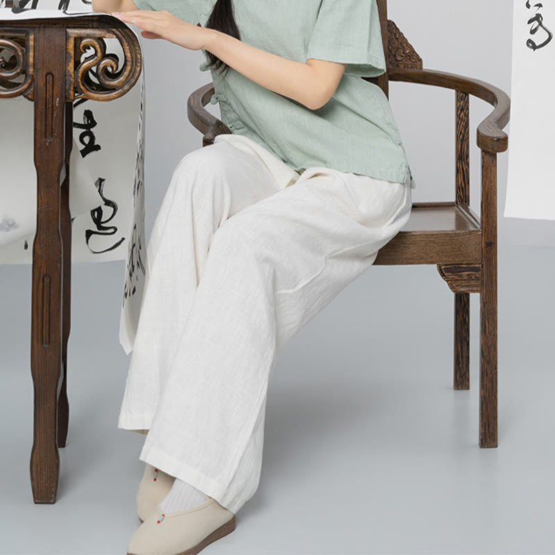 Pantalones anchos de pierna recta, holgados, informales, de algodón ramio, para mujer, con bolsillos, de Buddha Stones - image 14