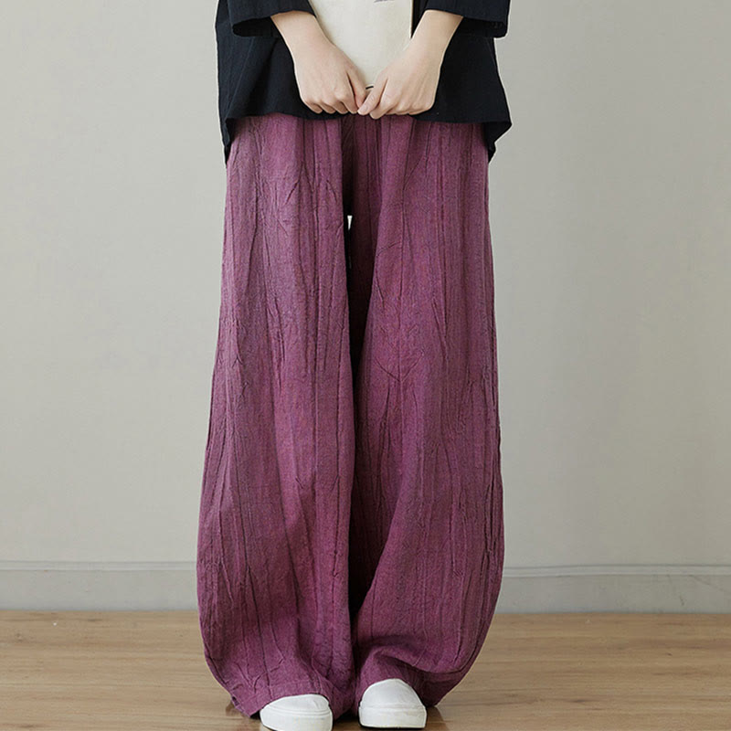 Pantalones de mujer de ramio desgastados, lisos, holgados y casuales con diseño tie-dye y bolsillos de Buddha Stones - image 1