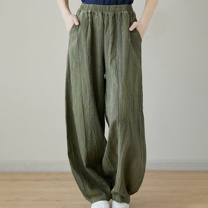 Pantalones de mujer de ramio desgastados, lisos, holgados y casuales con diseño tie-dye y bolsillos de Buddha Stones - Verdemar - US8-10, UK/AU12-14, EU40-42 (XL) - image 11
