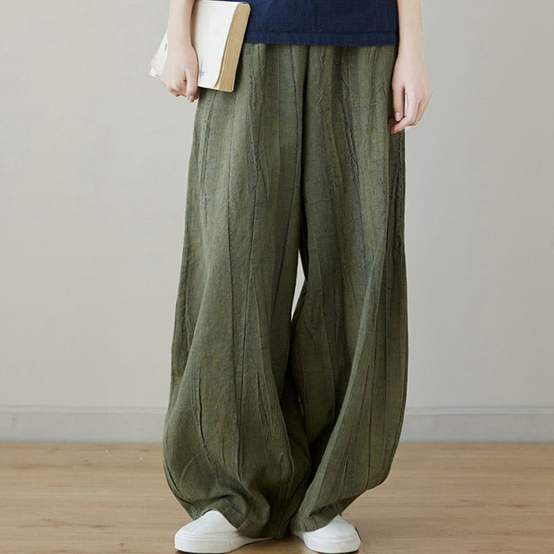 Pantalones de mujer de ramio desgastados, lisos, holgados y casuales con diseño tie-dye y bolsillos de Buddha Stones - image 13