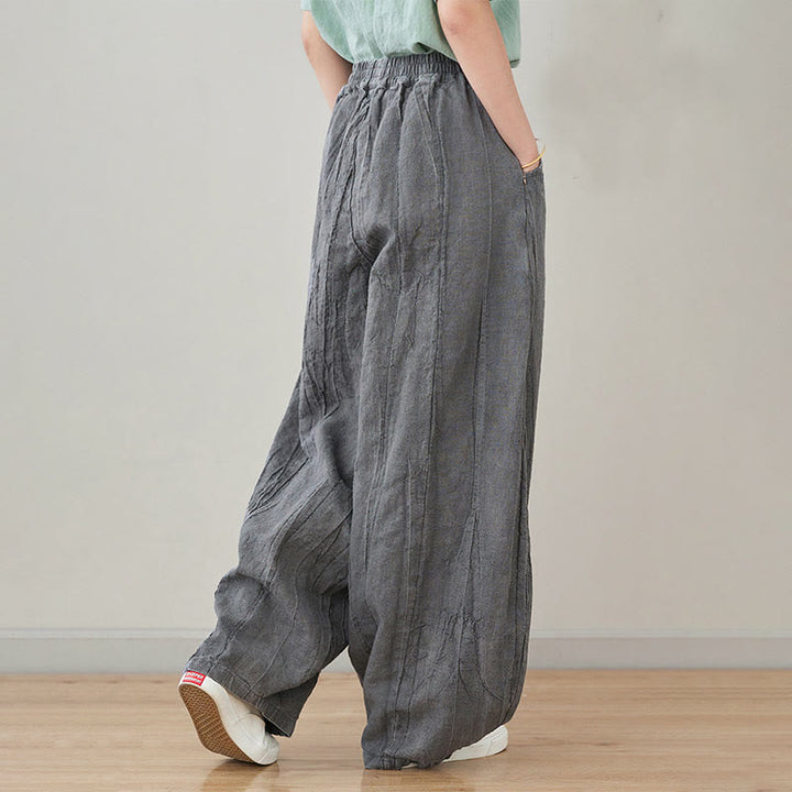 Pantalones de mujer de ramio desgastados, lisos, holgados y casuales con diseño tie-dye y bolsillos de Buddha Stones - image 8