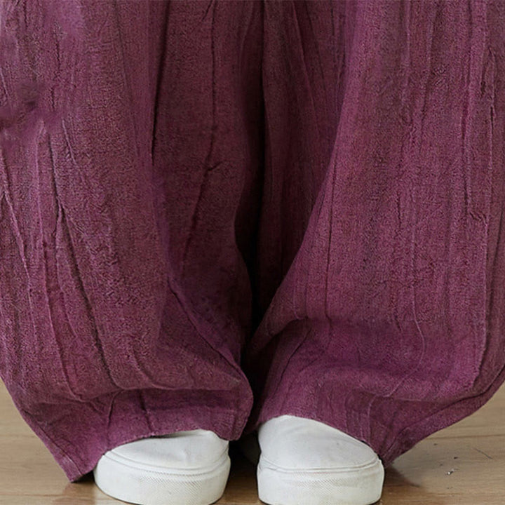 Pantalones de mujer de ramio desgastados, lisos, holgados y casuales con diseño tie-dye y bolsillos de Buddha Stones - image 4