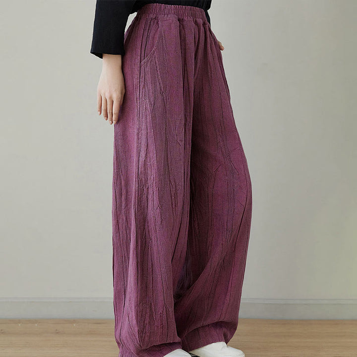 Pantalones de mujer de ramio desgastados, lisos, holgados y casuales con diseño tie-dye y bolsillos de Buddha Stones - image 2